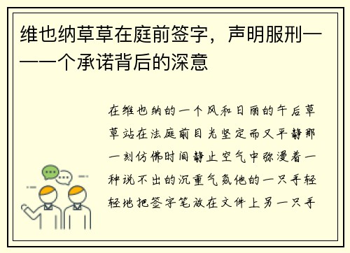 维也纳草草在庭前签字，声明服刑——一个承诺背后的深意