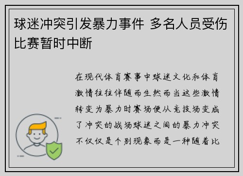球迷冲突引发暴力事件 多名人员受伤比赛暂时中断